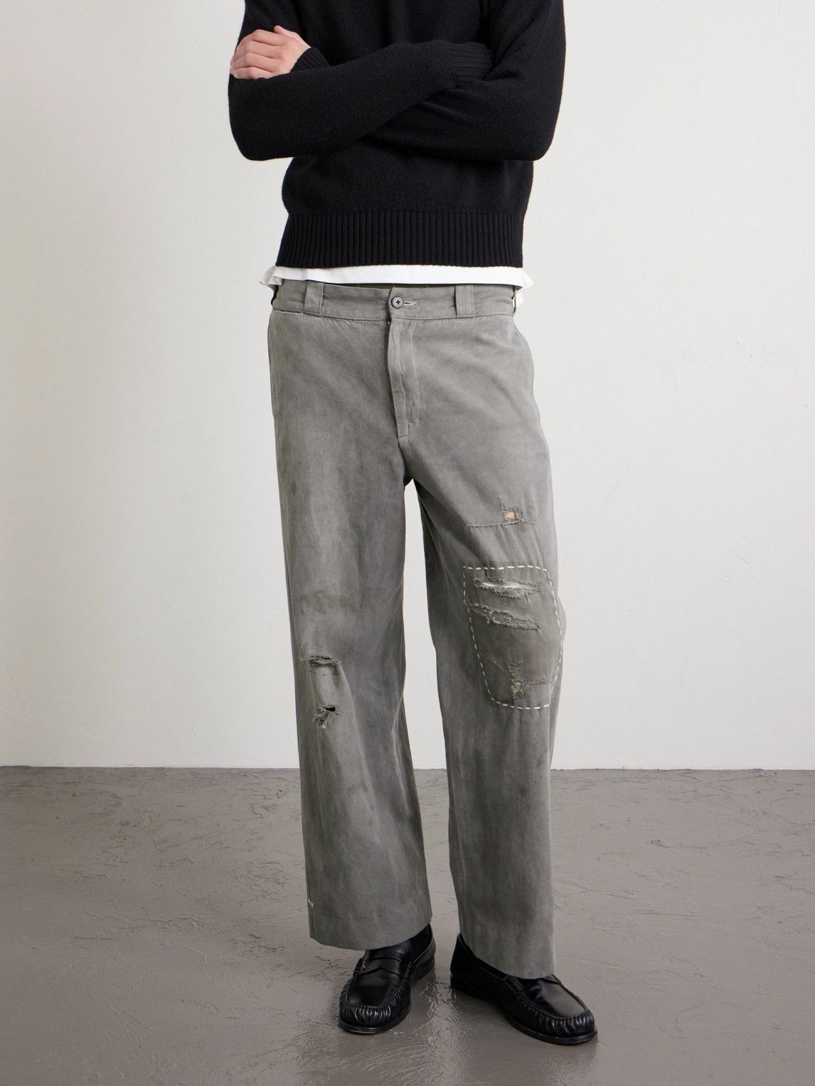 Enfants Riches Déprimés - Soso's Cropped Distressed Cotton and Linen-Blend Trousers - Gray