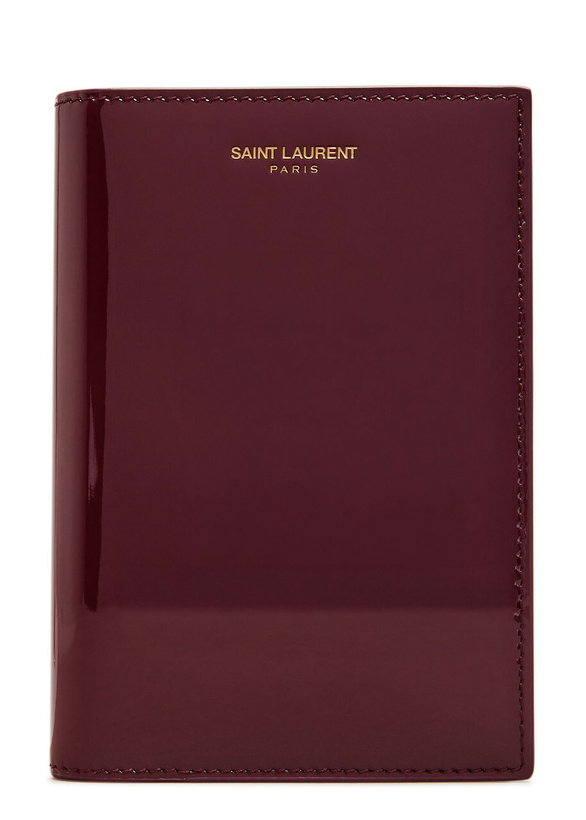 Photo: Saint Laurent Logo-stamped Patent Leather Passport Holder - Burgundy - One Size