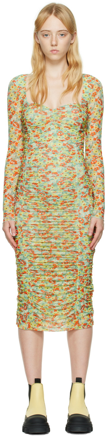 green emerald velvet dress GANNI floral print smocked plisse georgette mini dress size 4 – The Future  Mpls main image 0