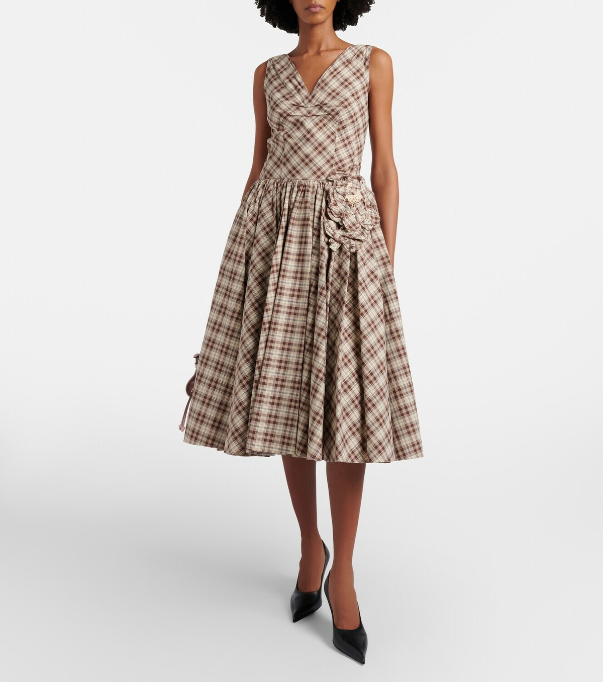 Prada Checked cotton poplin midi dress