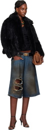 LU'U DAN Blue Kriss Kross Denim Shorts