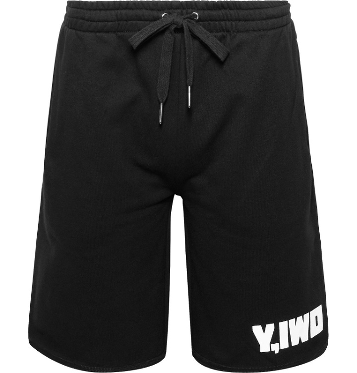 Photo: Y,IWO - Logo-Print Loopback Cotton-Jersey Drawstring Shorts - Black