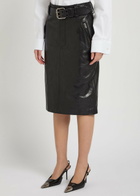 Saint Laurent Belted Leather Midi Skirt Black