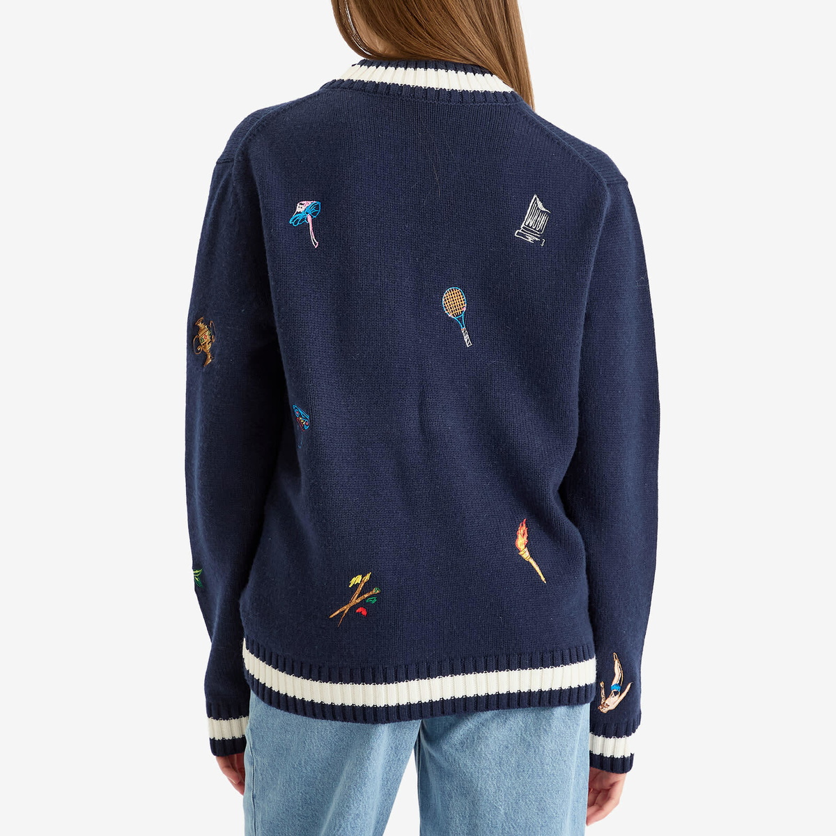 Casablanca Women's Cashmere Embroidered Cardigan in Navy/White