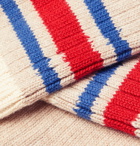 Thunders Love - Nautical Turn Striped Ribbed Cotton-Blend Socks - Brown