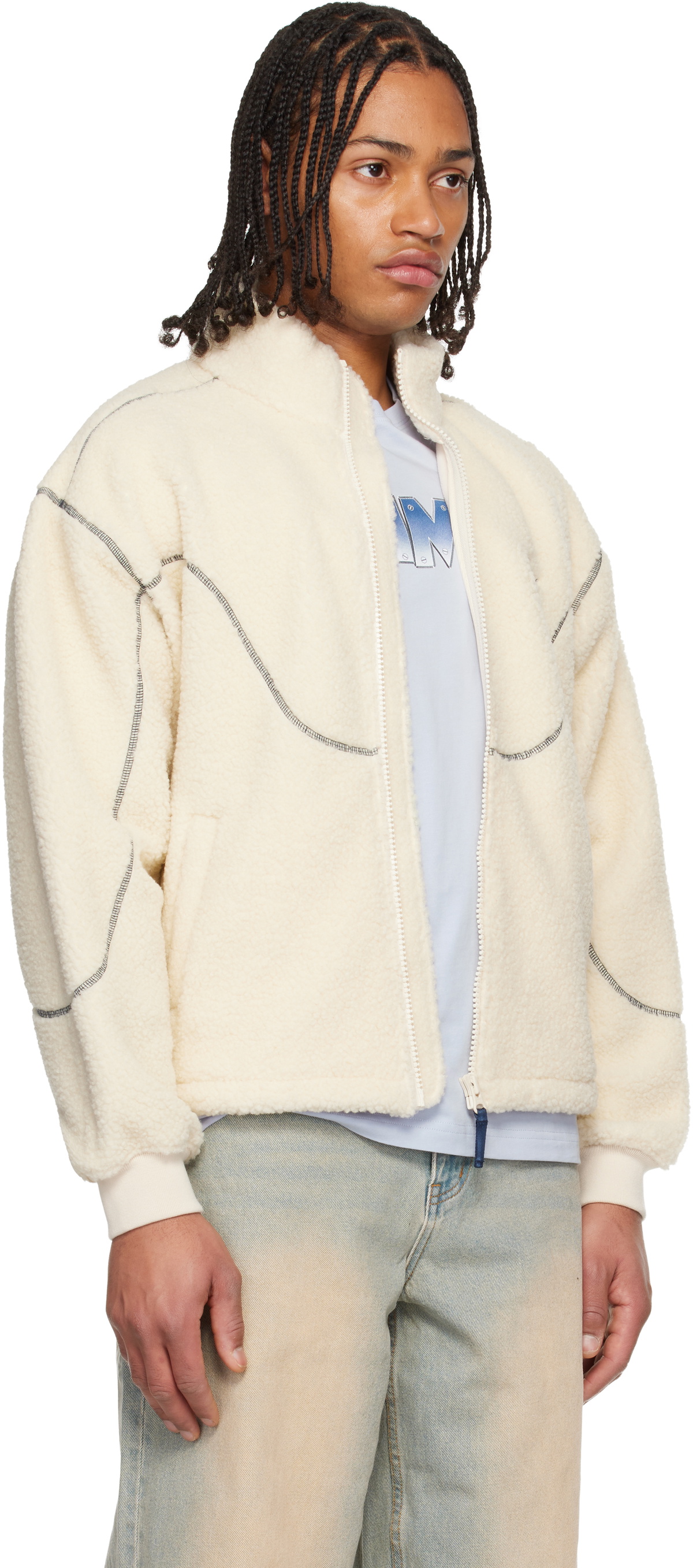 Dime Off-White Polar Fleece Sherpa Zip Jacket