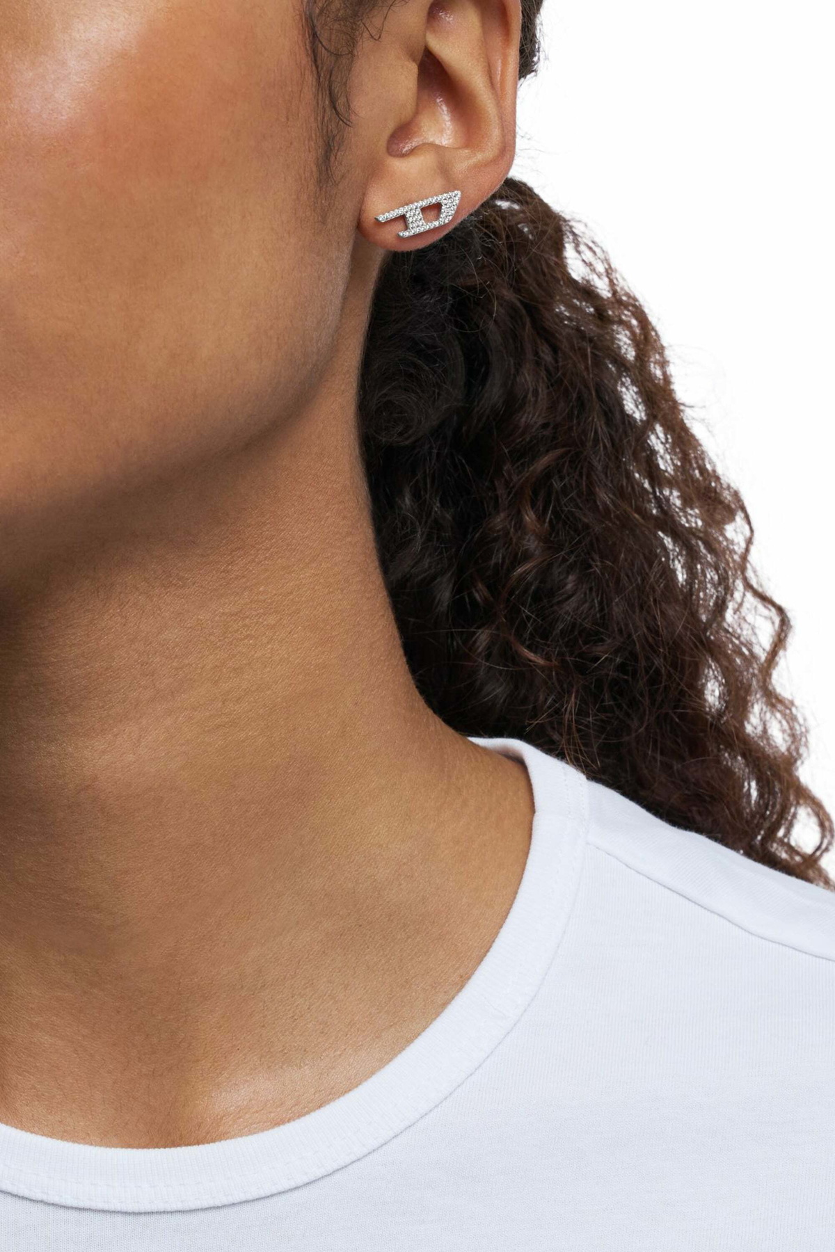 Diesel Stainless steel glitz stud earring - Earrings - Unisex - Silver