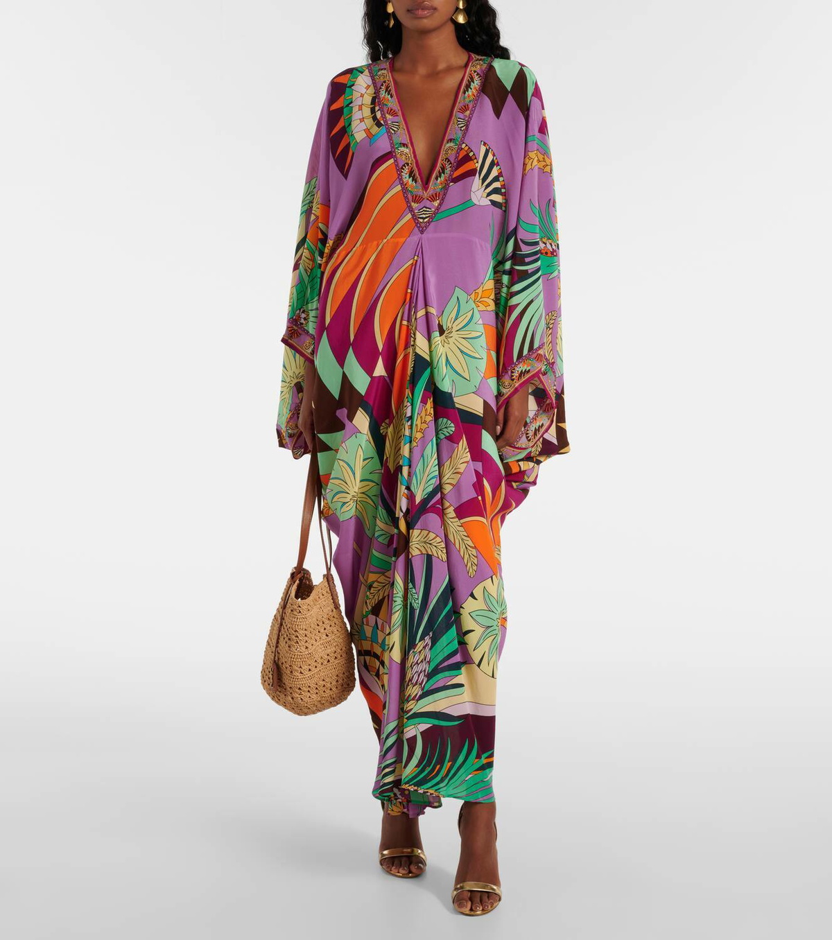 camilla silk kaftan dress Crystal-embellished printed silk crepe de chine kaftan - multi