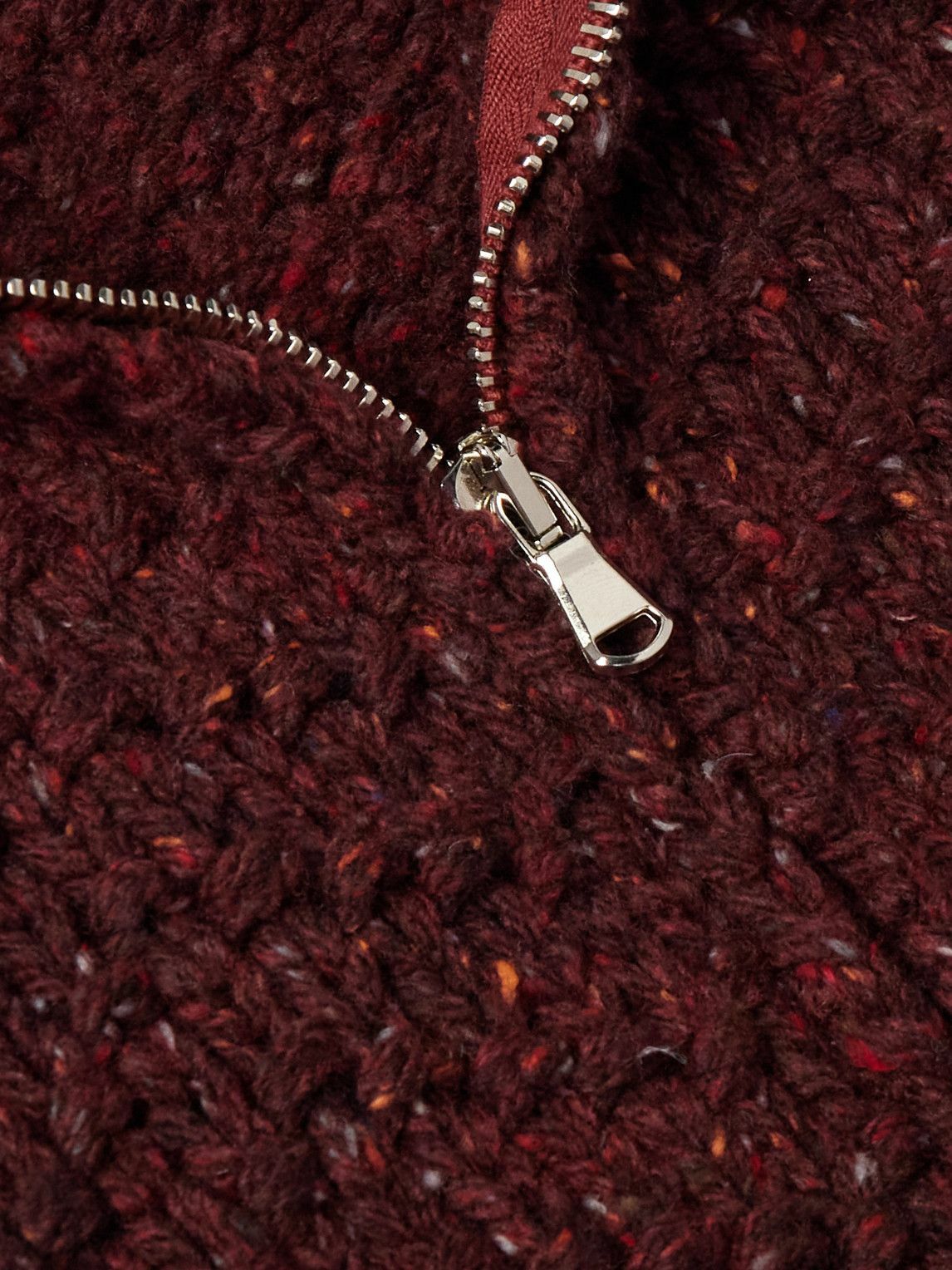 MILES LEON - Shawl-Collar Merino Wool Zip-Up Cardigan - Burgundy