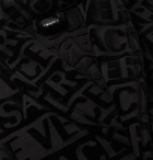 Versace - Poplin-Panelled Logo-Jacquard Cotton-Terry Robe - Black