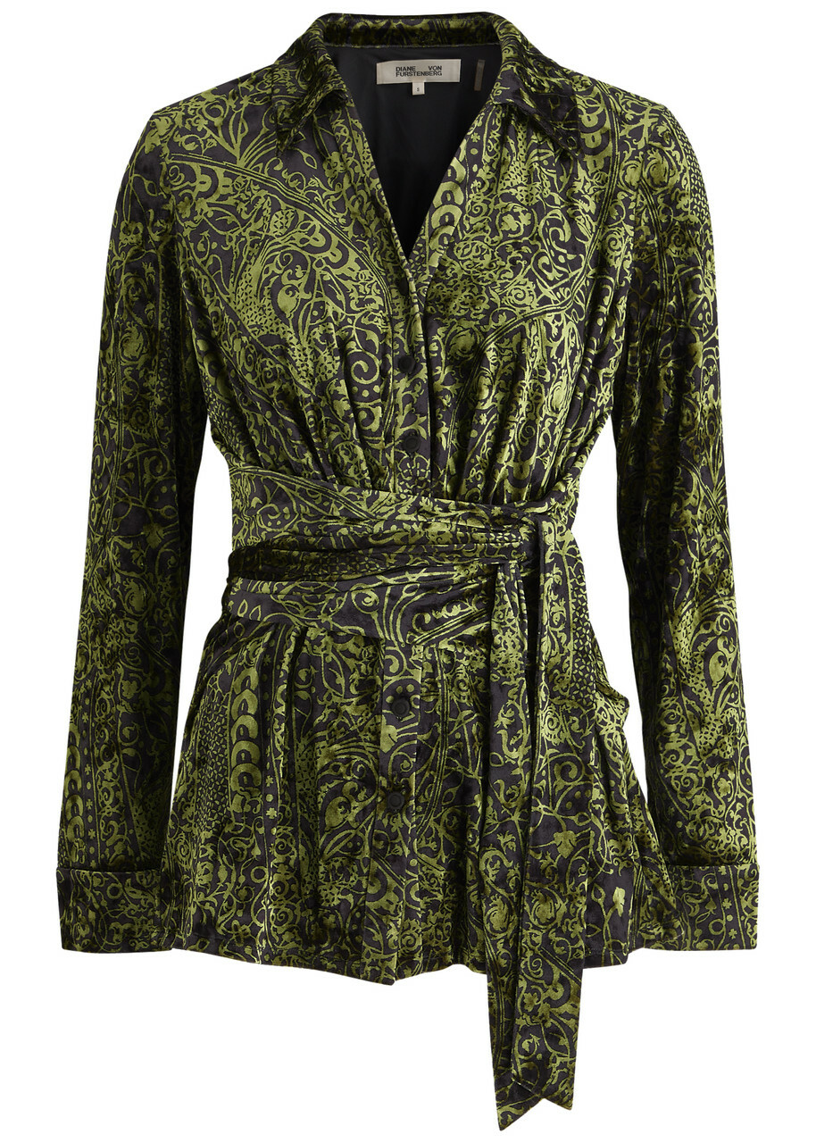Diane Von Furstenberg Largarde Belted Printed Velvet Shirt Multicoloured
