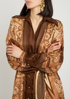 Zimmermann Luna Printed Belted Silk Midi Shirt Dress Brown