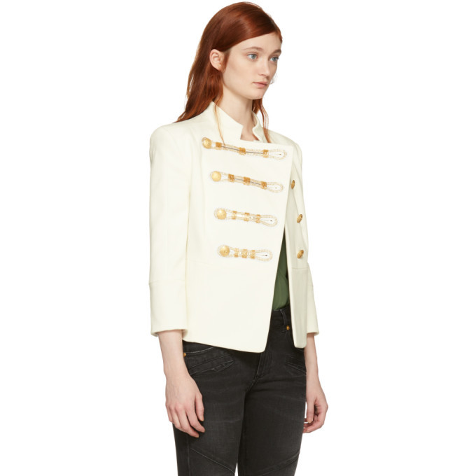 Pierre Balmain White Detailed Double Breasted Blazer