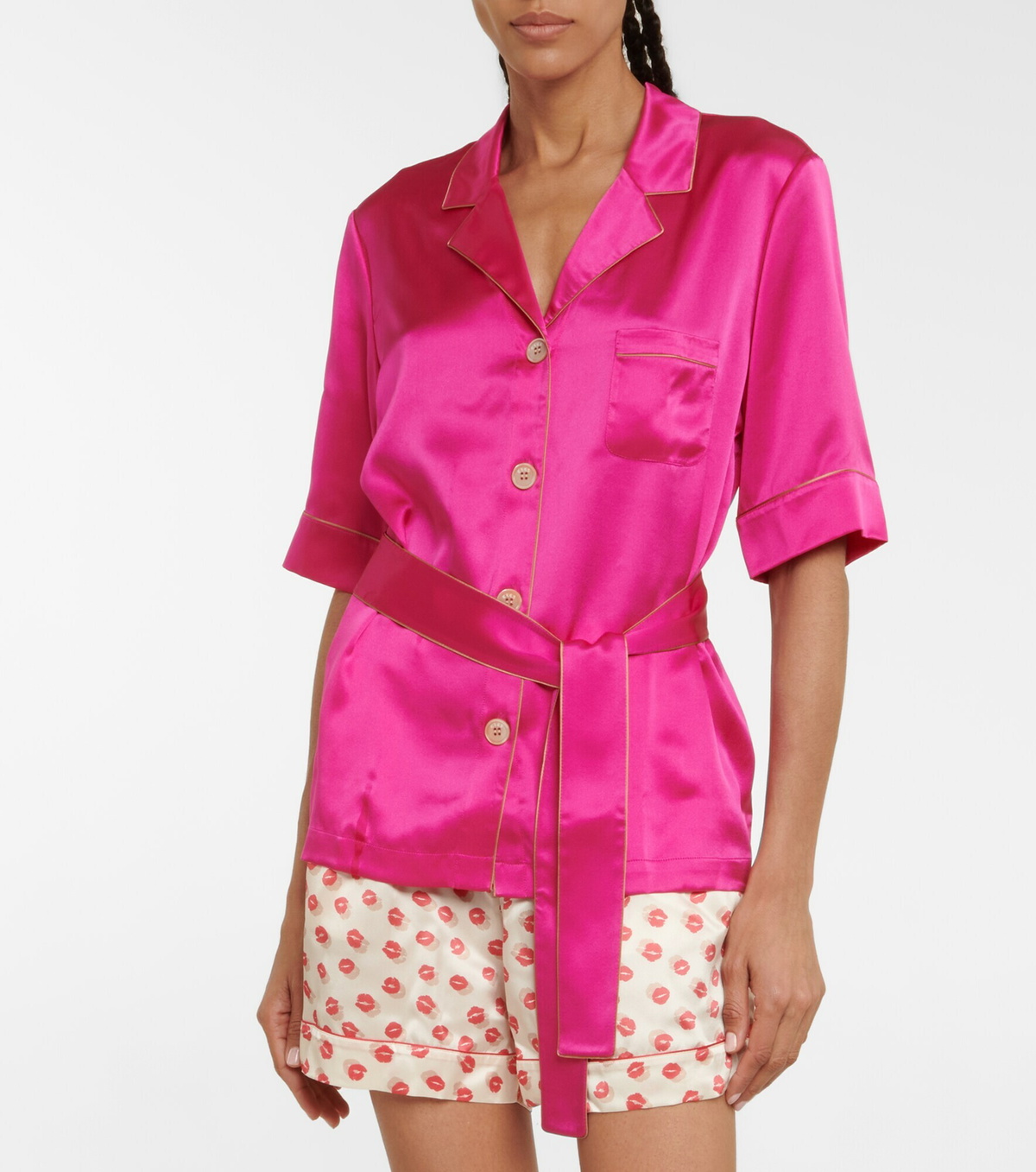 Eres - Rosy belted silk satin shirt