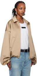 Fear of God ESSENTIALS Beige Satin Bomber Jacket