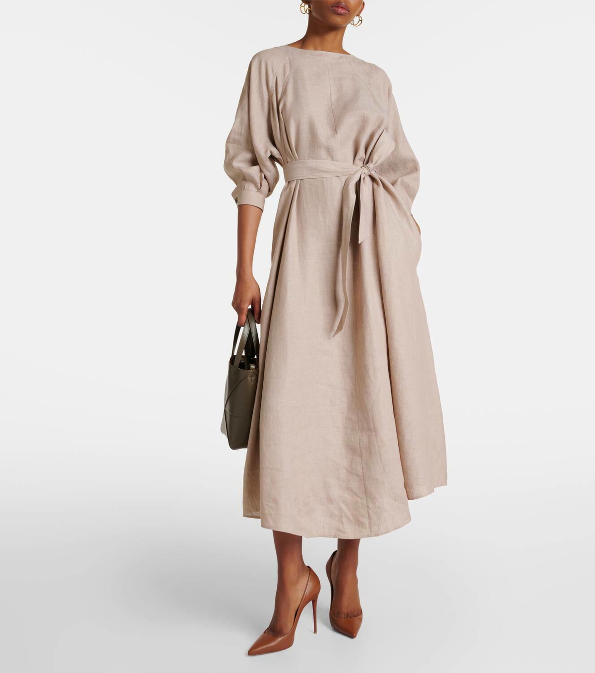 Loro Piana Belted linen midi dress Loro Piana