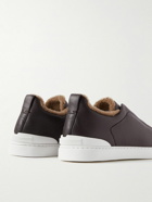 Zegna - Triple Stitch Shearling-Lined Full-Grain Leather Slip-On Sneakers - Brown