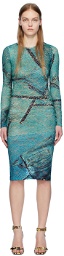 Versace Jeans Couture Blue Patchwork Midi Dress
