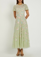 Needle & Thread Peony Floral-embroidered Tulle Midi Dress Light Green