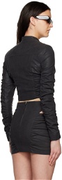 MISBHV Black Ruched Faux-Leather Jacket
