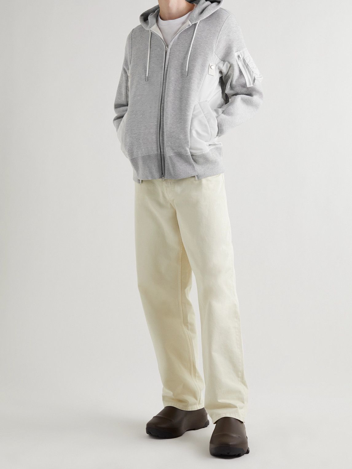 Sacai - MA-1 Nylon-Trimmed Cotton-Blend Jersey Zip-Up Hoodie