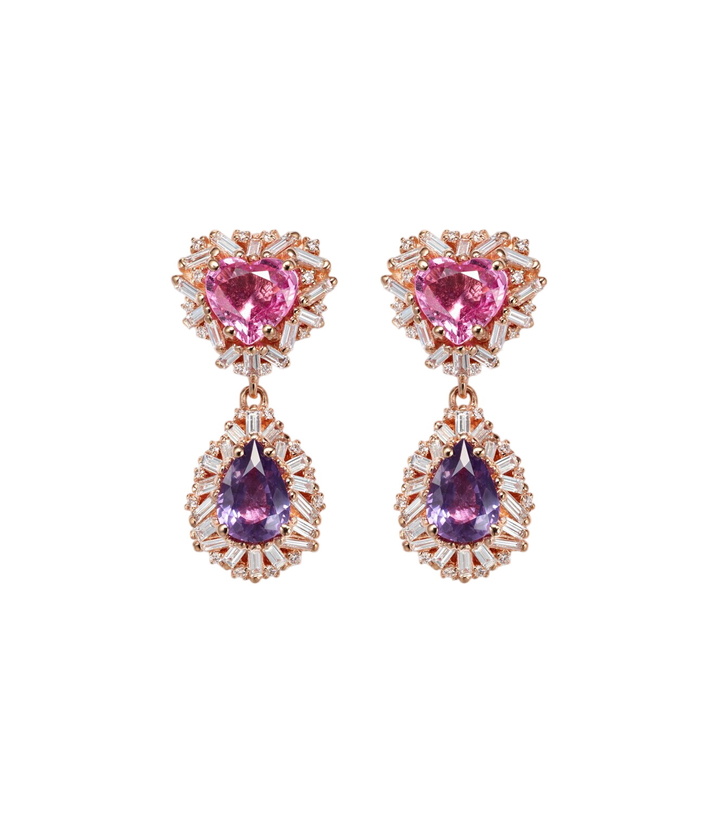Photo: Suzanne Kalan Doublet 18kt rose gold drop earrings with sapphires and diamonds
