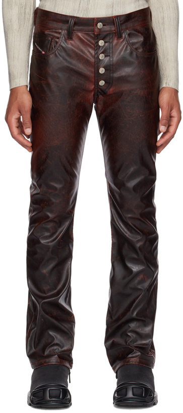 Photo: Diesel Burgundy P-Revol Faux-Leather Trousers