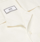 AMI - Camp-Collar Appliquéd Cotton, Linen and Ramie-Blend Shirt - Off-white