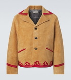 Bode Trefoil leather-trimmed suede jacket