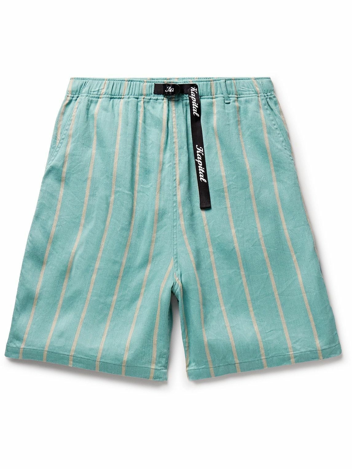 Photo: KAPITAL - Phillies Straight-Leg Striped Belted Linen and Cotton-Blend Shorts - Blue