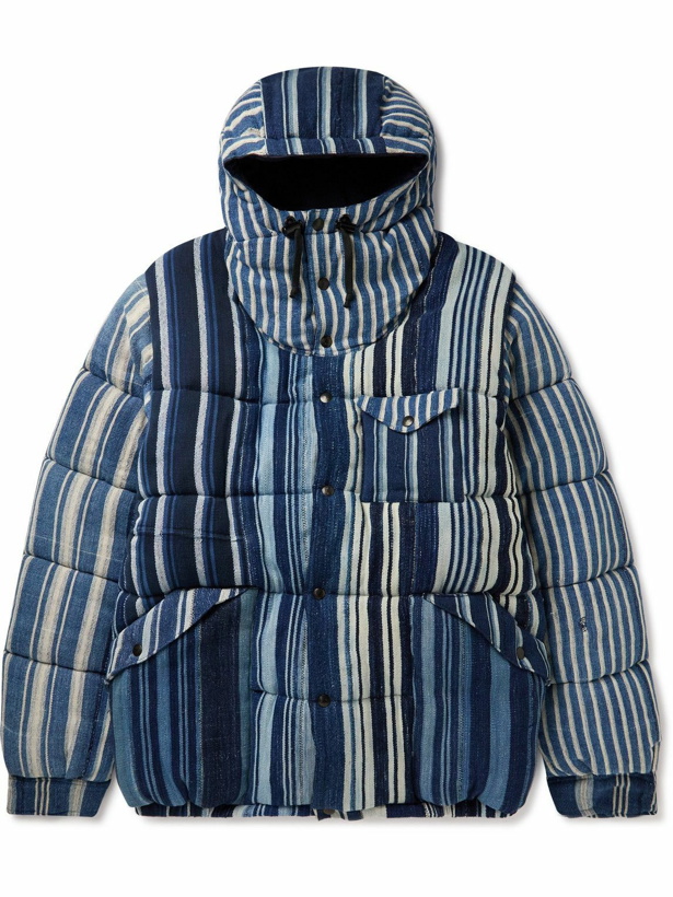 Photo: Monitaly - Padded Quilted Striped Denim Parka - Blue