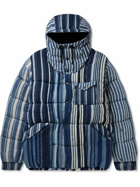 Monitaly - Padded Quilted Striped Denim Parka - Blue