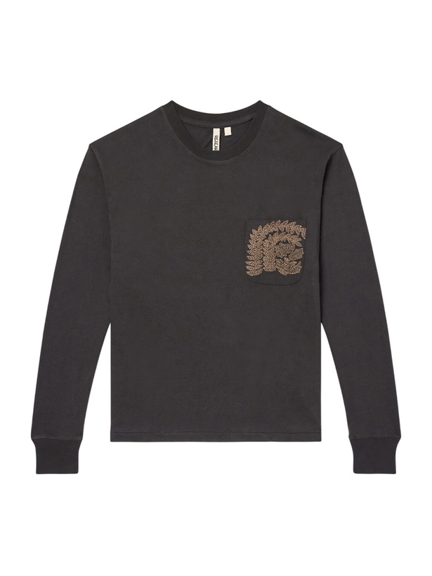 Photo: Kartik Research - Paisley Embroidered Cotton-Jersey T-Shirt - Black