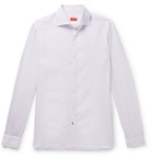 Isaia - Slim-Fit Logo-Embroidered Slub Linen Shirt - Pink