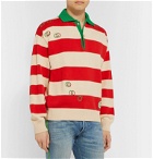 Gucci - Logo-Embroidered Striped Cotton Half-Placket Sweater - Red