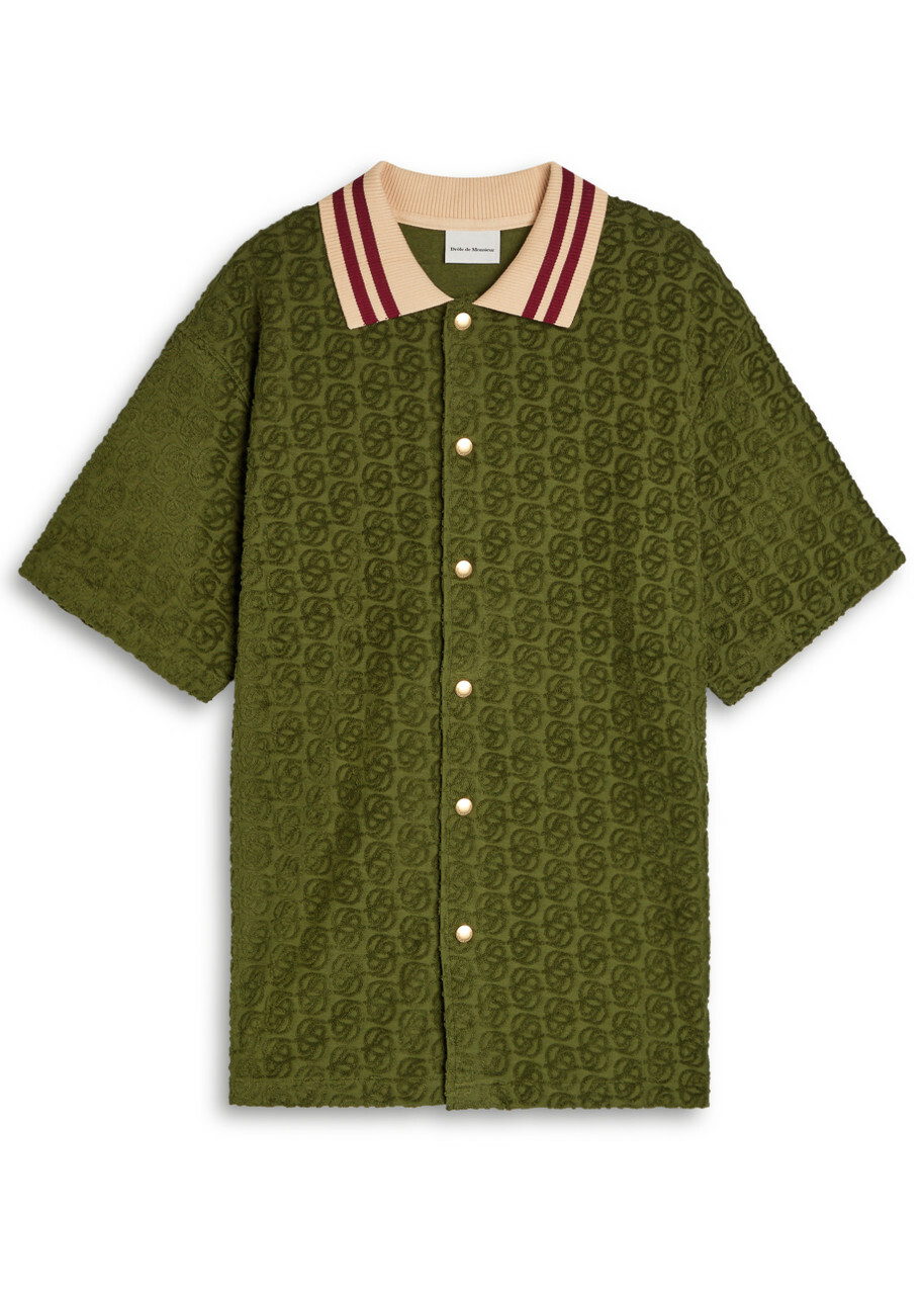 DRÔLE DE Monsieur Le Chemise Monogramme Towelling Cotton Shirt Dark Green
