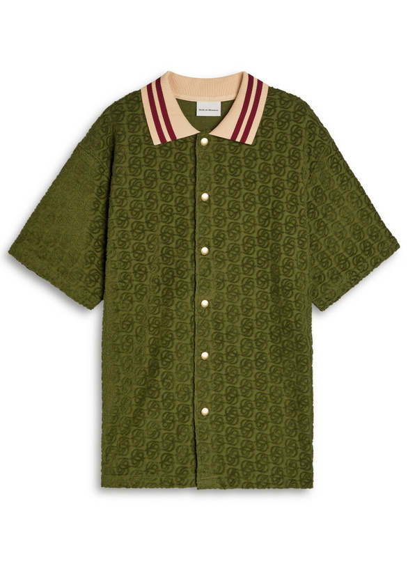 Photo: DRÔLE DE Monsieur Le Chemise Monogramme Towelling Cotton Shirt Dark Green