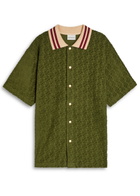DRÔLE DE Monsieur Le Chemise Monogramme Towelling Cotton Shirt Dark Green