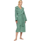 Tekla Green & White Terry Hooded Bathrobe