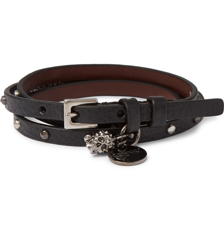 Photo: Alexander McQueen - Studded Full-Grain Leather Wrap Bracelet - Black