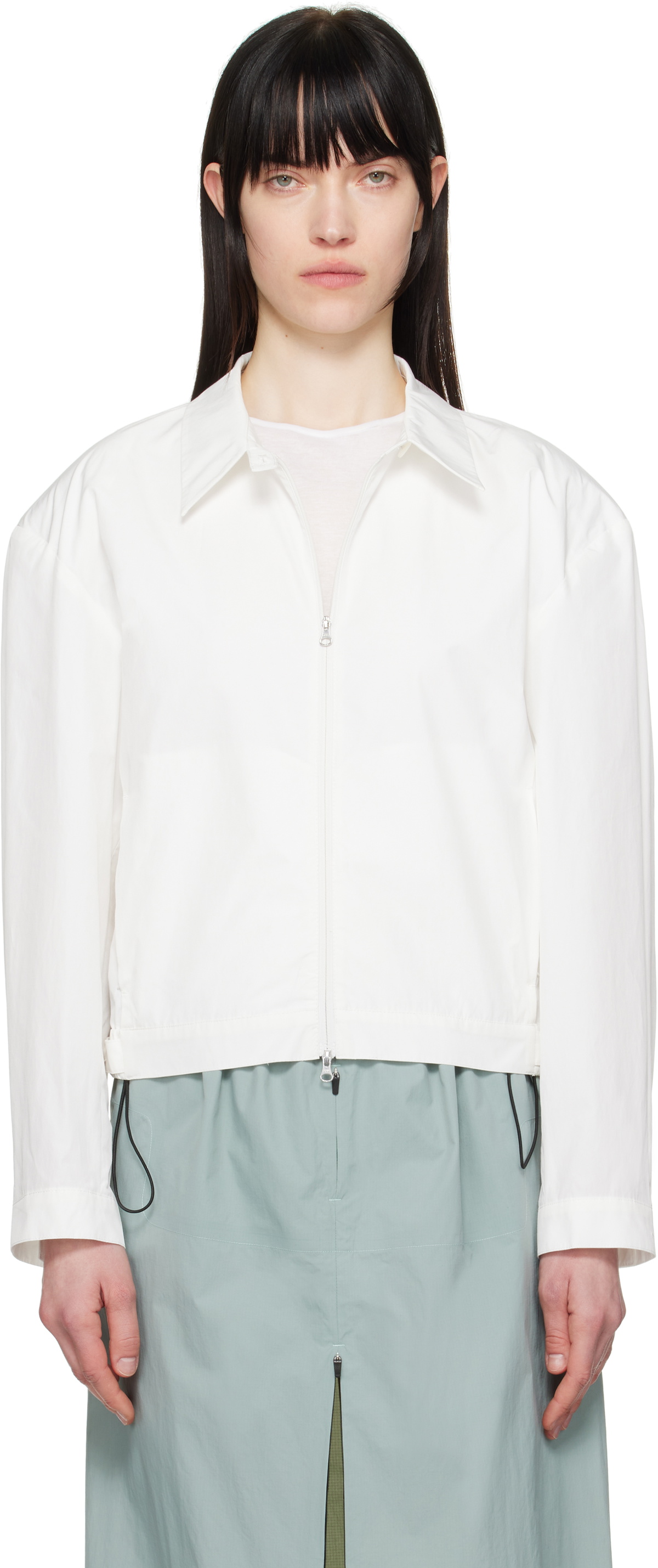 AMOMENTO White Cropped Zip-Up Jacket