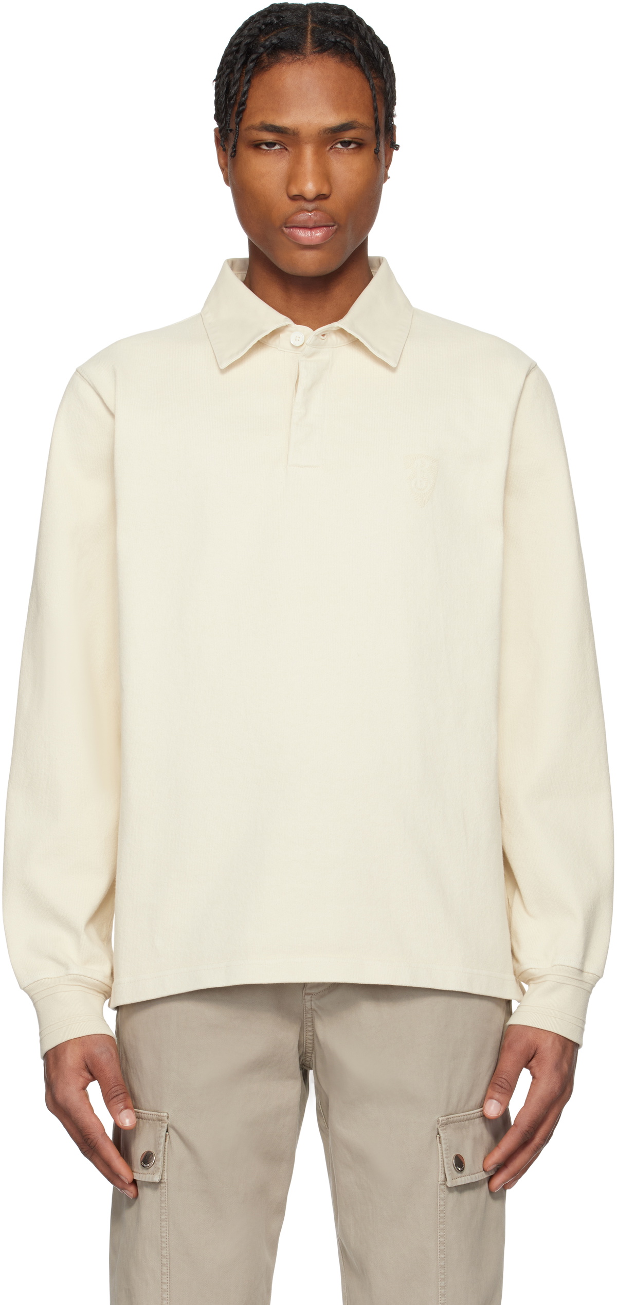 Burberry Beige Long-Sleeve Cotton Polo