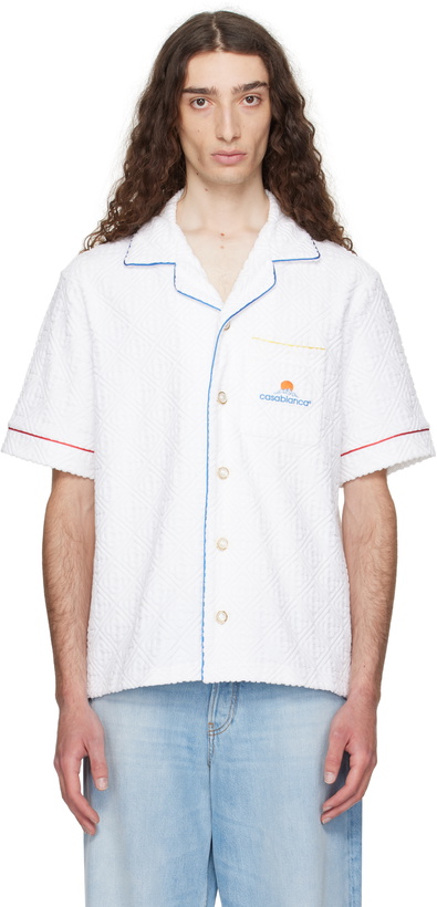 Photo: Casablanca White Monogram Jacquard Towelling Short Sleeve Shirt