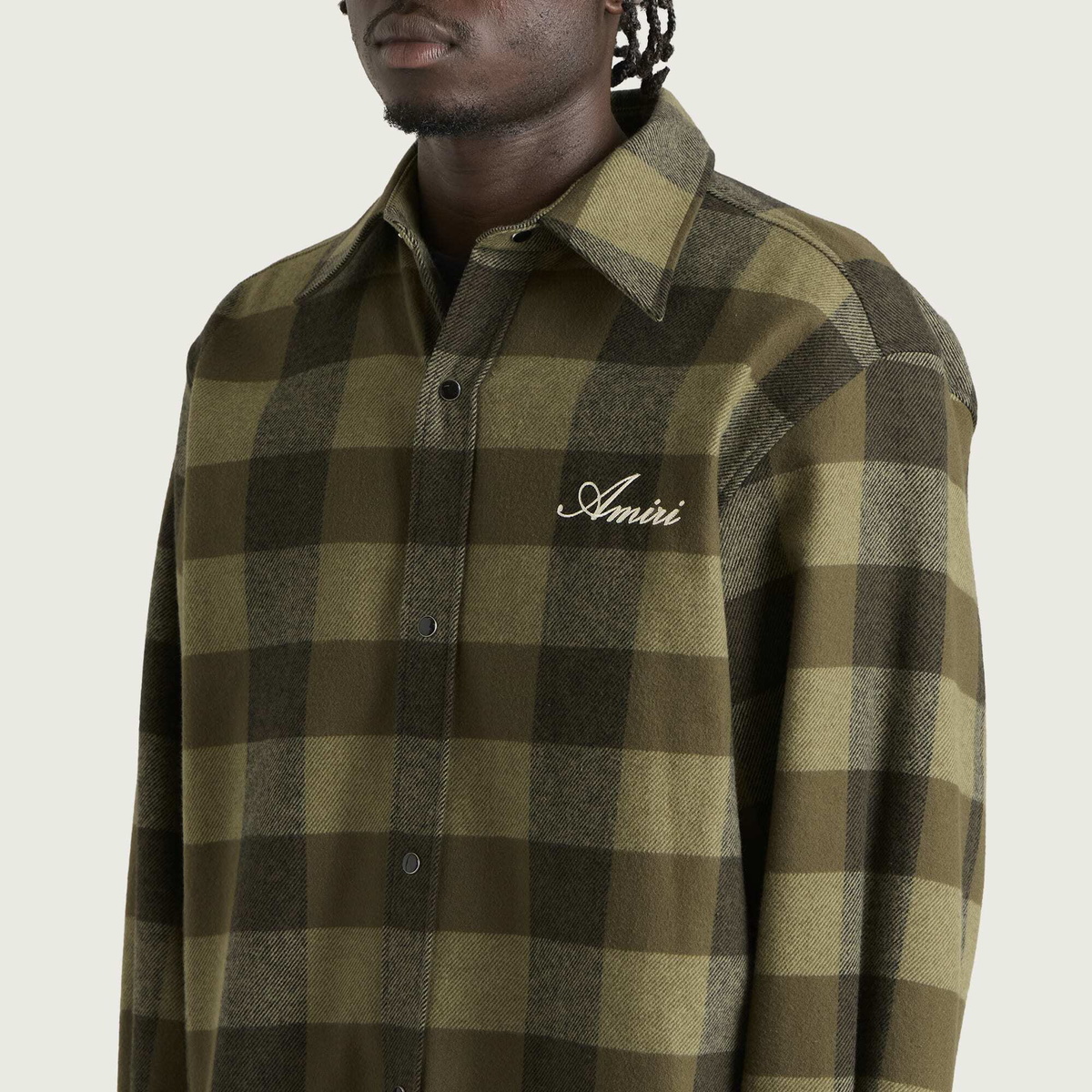 Amiri Men's Heavy Flannel Check Shirt in Deep Olive