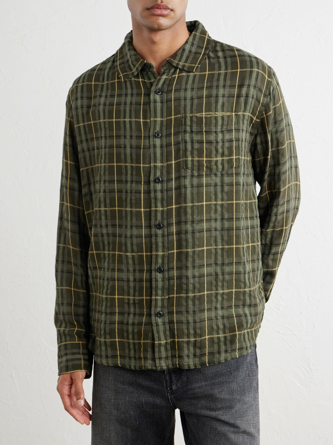 Corridor - Crinkled Checked Cotton-Blend Shirt - Green