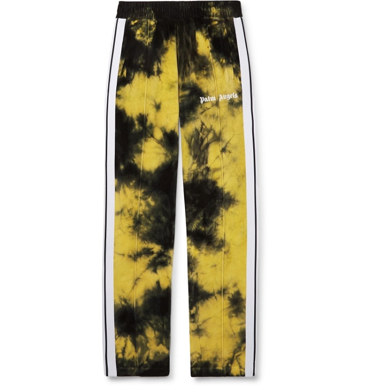 Photo: Palm Angels - Tapered Striped Tie-Dyed Cotton-Blend Velour Track Pants - Black