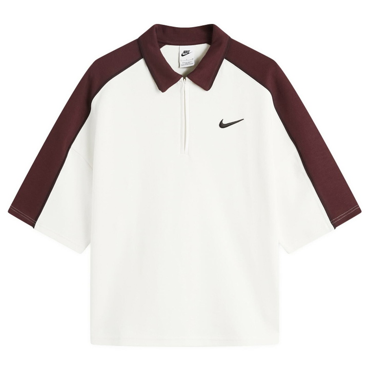 Photo: Nike Women's Sports Polo Top in Sail/Burgundy Crush