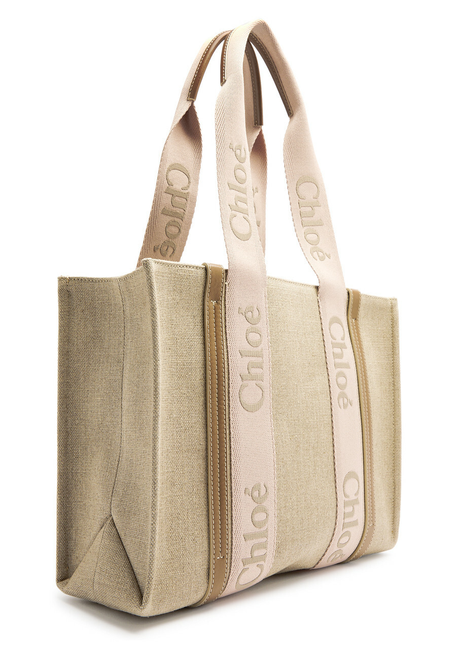 Chloe Woody Medium Linen Canvas Tote - Beige - One Size