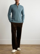 Ralph Lauren Purple label - Suede-Trimmed Cashmere Half-Zip Sweater - Blue