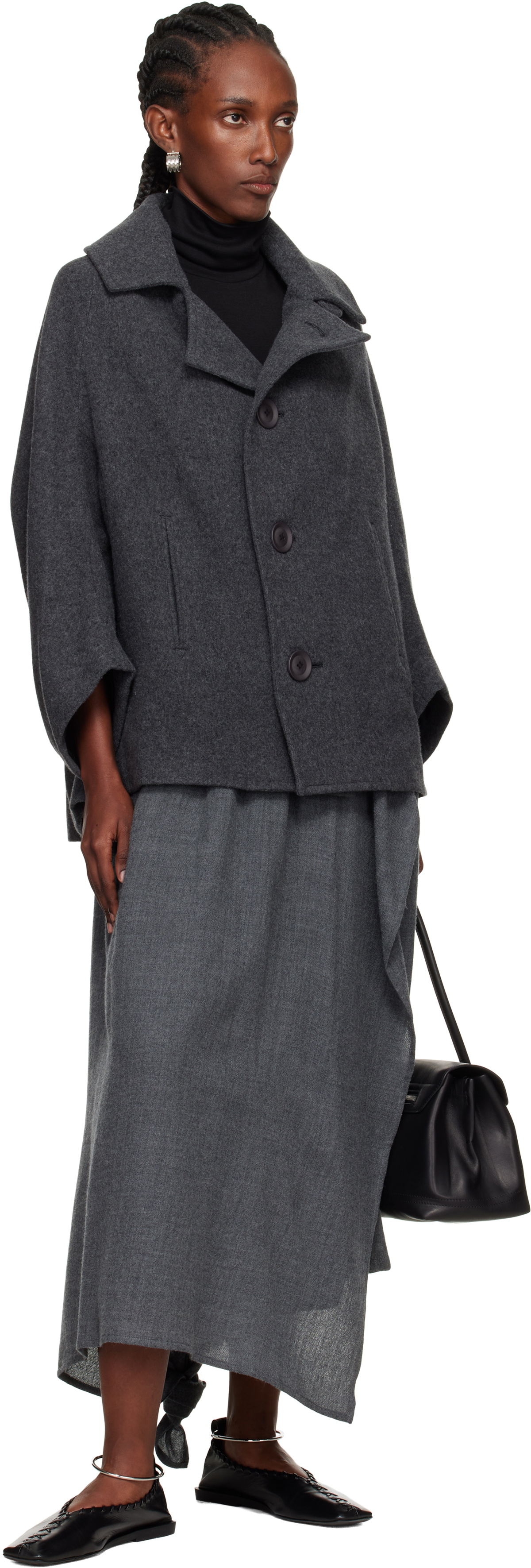 Y's Gray U-Irregular Short Sleeve Coat